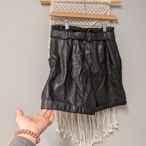 Dynamite Black Faux Leather Shorts Paper Bag Belted XS High Waisted